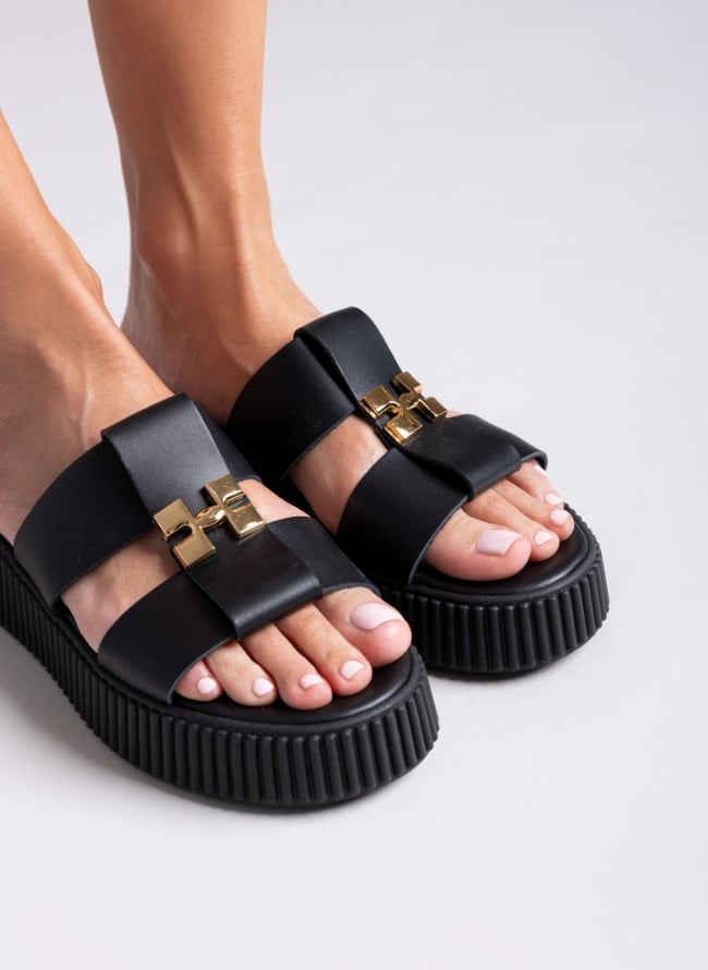 Σανδάλια flatforms δερμάτινα Iris Sandals - Μαύρο