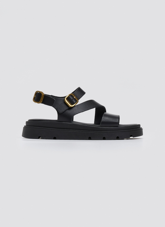 Σανδάλια flatforms δερμάτινα με μπαρέτα Tfp - Μαύρο