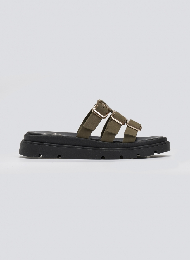 Σανδάλια flatforms δερμάτινα με περαστές φάσες Tfp - Χακί
