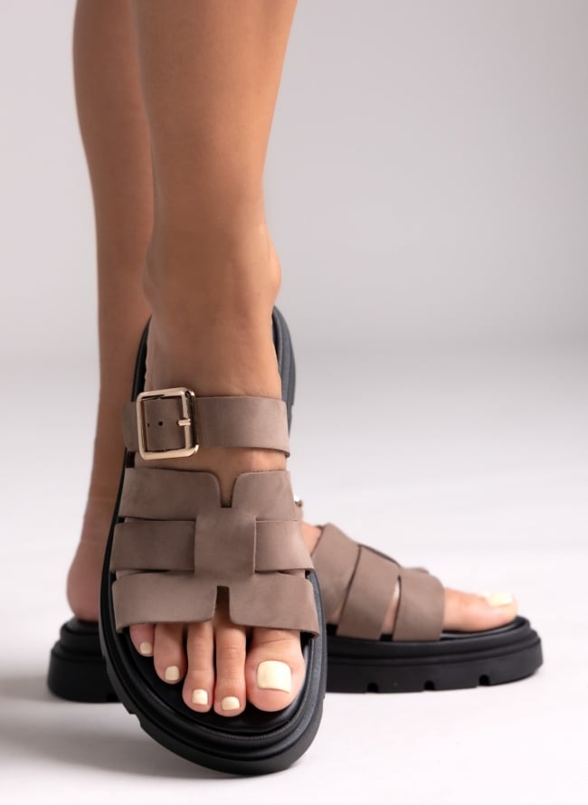 Σανδάλια flatforms δερμάτινα με περαστή φάσα Tfp - Τάουπε