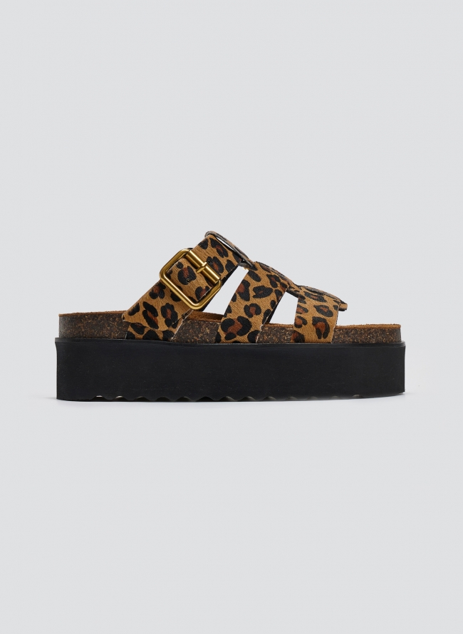 Σανδάλια flatforms δερμάτινα με print ΑΤΕΝΕΟ - Leopard
