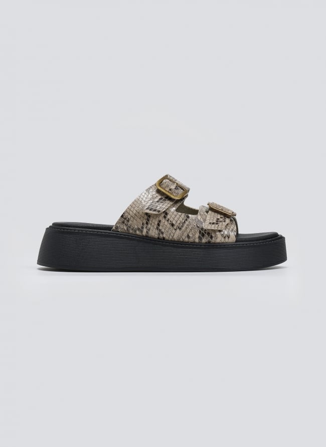Σανδάλια flatforms δερμάτινα με print Estil - Τάουπε
