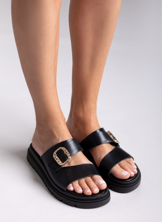 Σανδάλια flatforms δερμάτινα με τοκά Tfp - Μαύρο