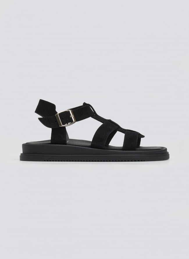 Σανδάλια flatforms καστόρινα gladiator Estil - Μαύρο