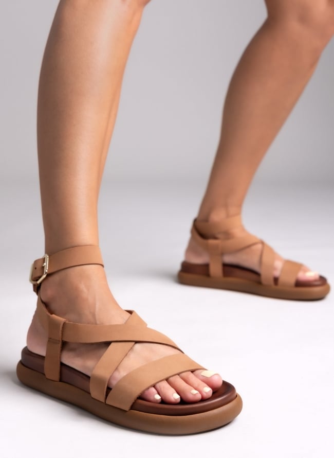 Σανδάλια flatforms nubuck δερμάτινα Iris Sandals - Κάμελ