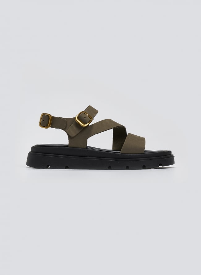 Σανδάλια flatforms nubuck με μπαρέτα Tfp - Χακί