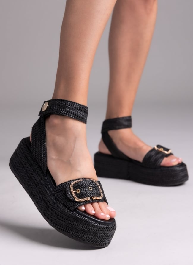 Σανδάλια flatforms ψάθινα Mariella Fabiani 2512/05 - Μαύρο