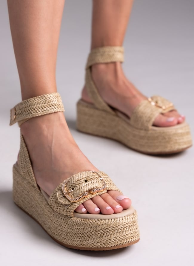 Σανδάλια flatforms ψάθινα Mariella Fabiani 2512/05 - Μπεζ