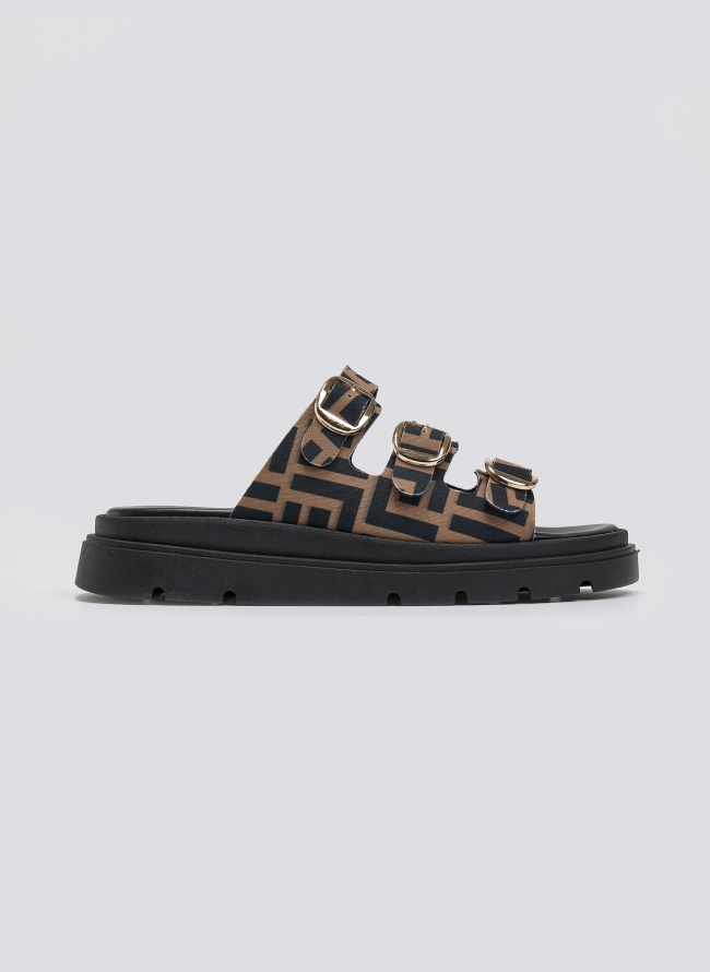 Σανδάλια flatforms υφασμάτινα με τρεις φάσες Tfp - Καφέ