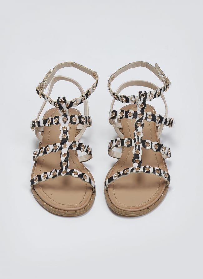 Σανδάλια με ponyskin και print Erynn - Zebra