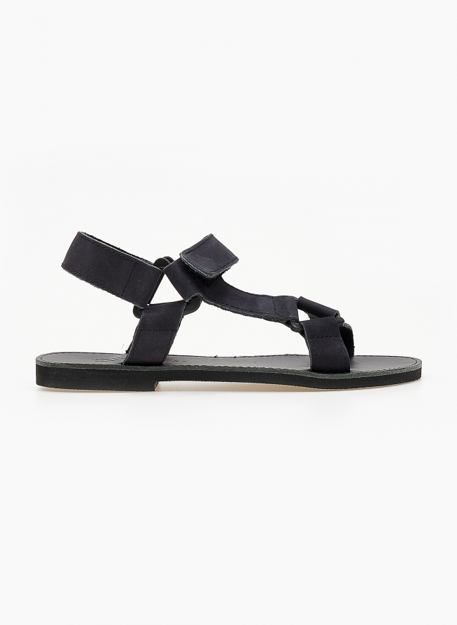 Σανδάλια δερμάτινα με velcro estil - Μαύρο