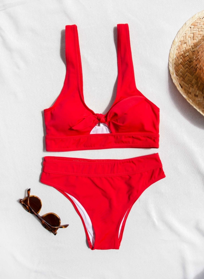 Σετ bandeau bikini με άνοιγμα - Κόκκινο