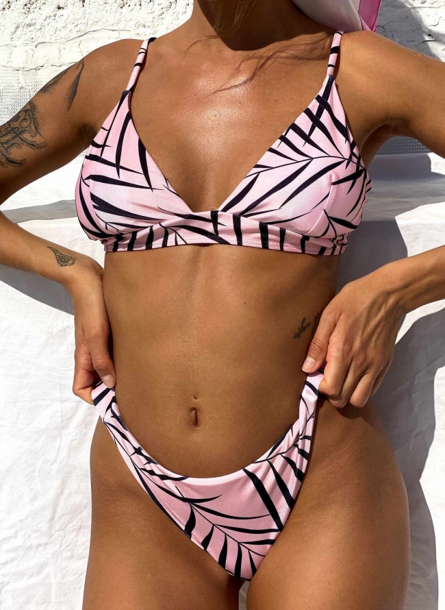 Σετ bikini με σχέδιο φύλλα - Ροζ