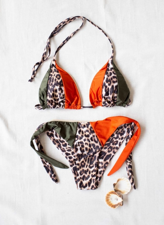 Σετ brazilian bikini με animal print - Κεραμιδί