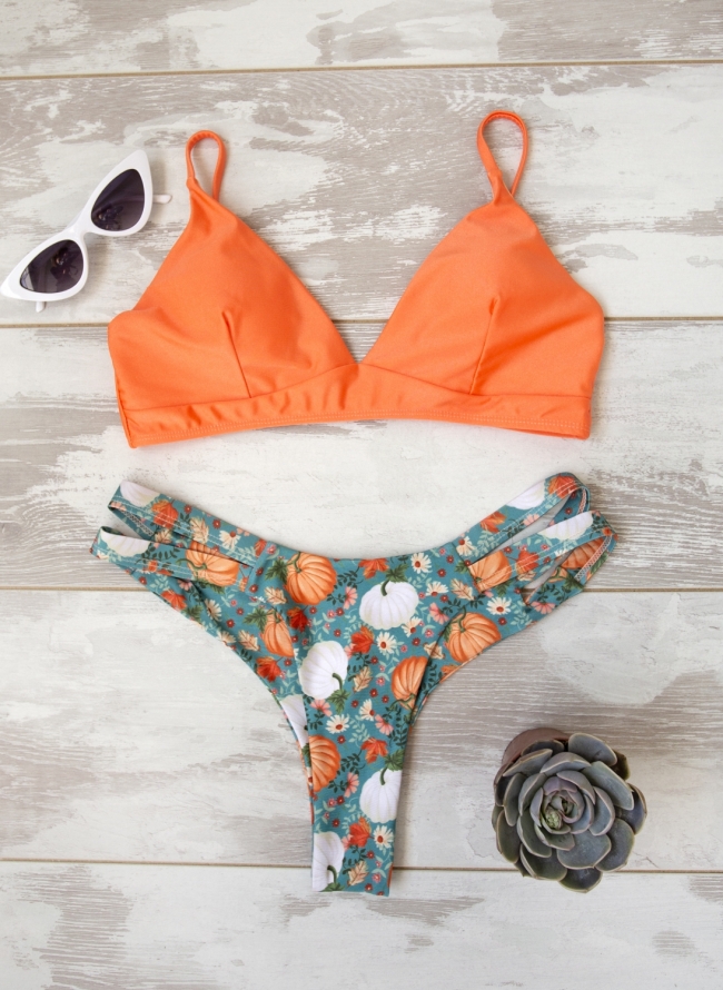 Σετ brazilian bikini με διπλό λάστιχο - Πορτοκαλί