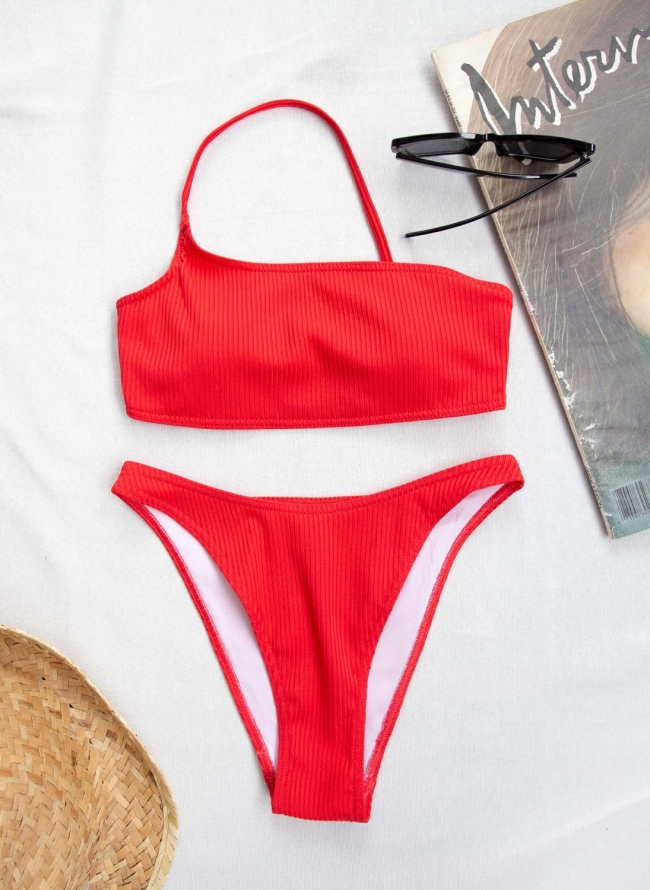 Σετ ριπ bikini με ένα ραντάκι - Κόκκινο