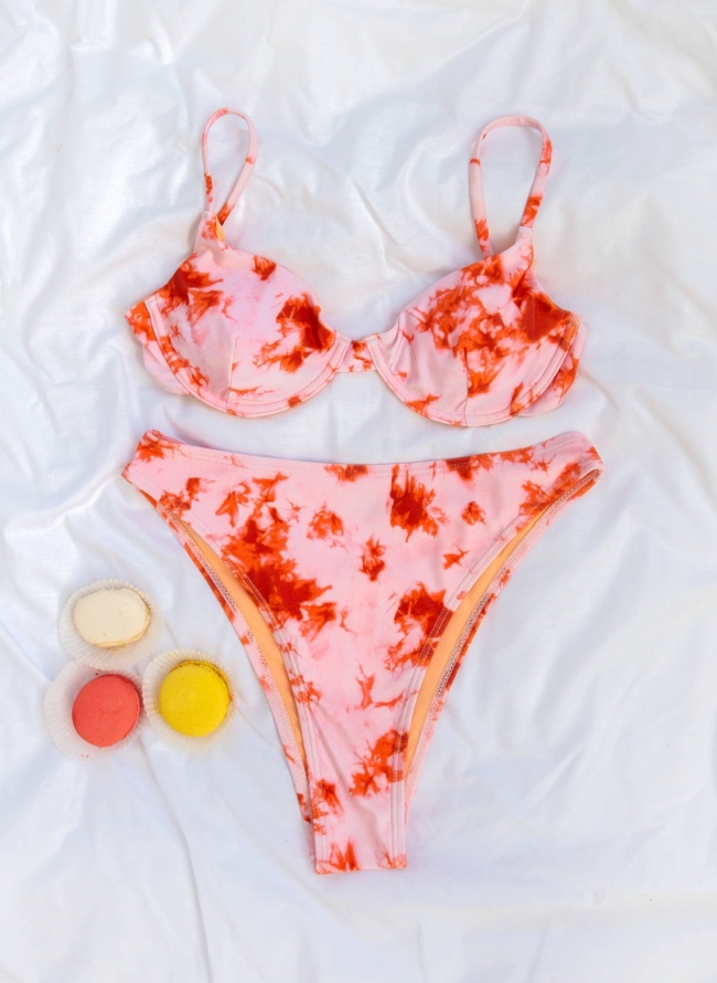 Σετ tie dye bikini με μπανέλα - Πορτοκαλί