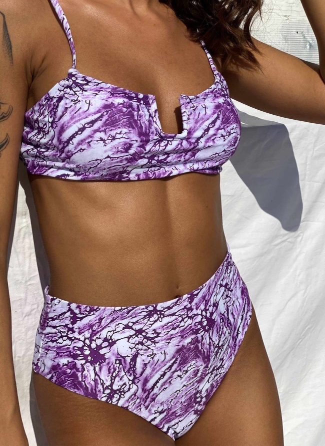 Σετ tie dye bikini με σταθερό άνοιγμα - Μωβ