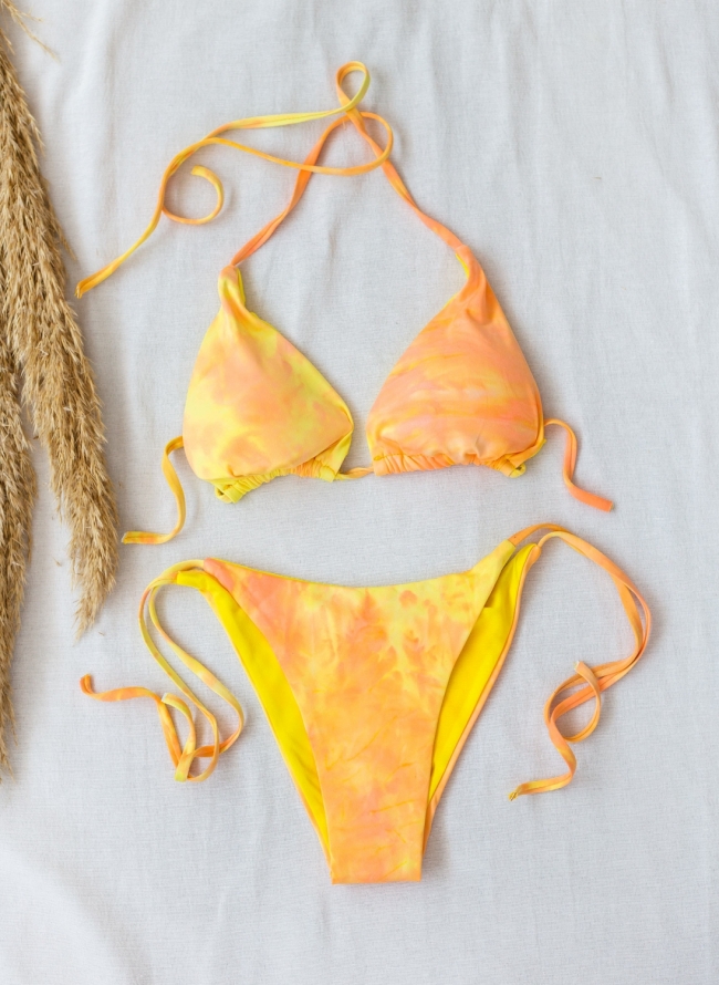 Σετ tie dye bikini τριγωνάκι - Κίτρινο