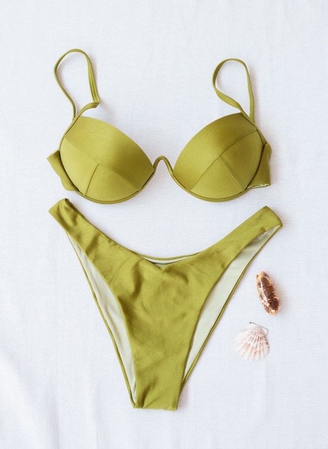 Σετ v cut bikini με σταθερή ενίσχυση - Λαδί 