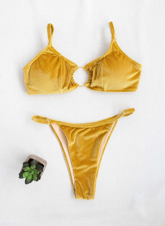 Σετ velvet ριπ bikini - Μουσταρδί