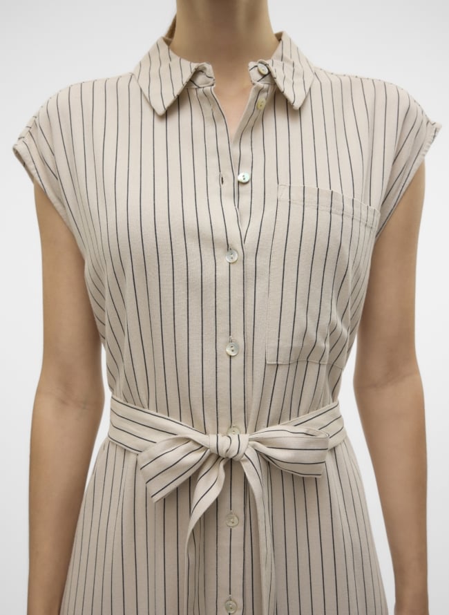 Shirt dress ριγέ αμάνικο με λινό Vero Moda 10282532 - Μπεζ/Μαύρο