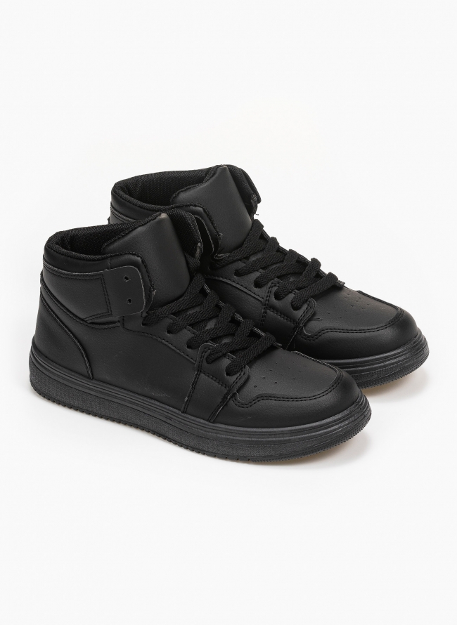 Sneakers μποτάκια με suede λεπτομέρειες - Μαύρο