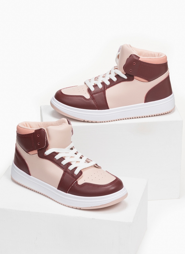 Sneakers μποτάκια με suede λεπτομέρειες - Μπορντό