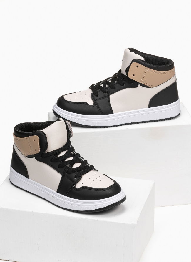 Sneakers μποτάκια με suede λεπτομέρειες - Μαύρο/Μπεζ