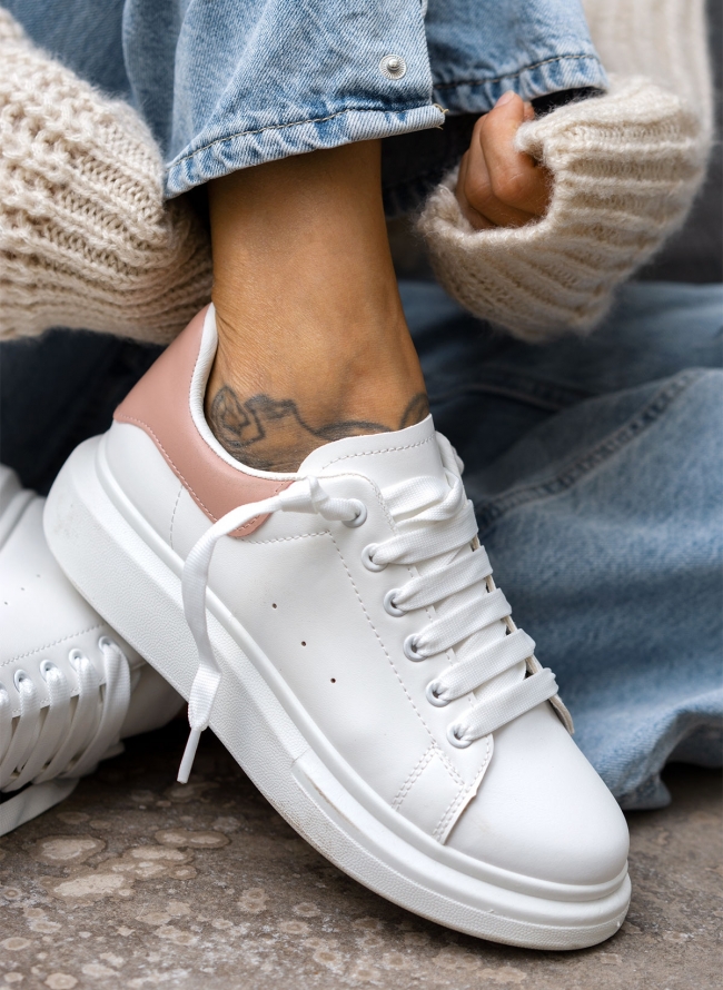 Sneakers με μεταλλική λεπτομέρεια - Λευκό/Ροζ