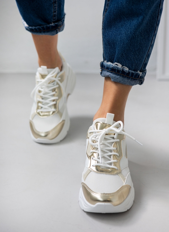 Sneakers chunky με διάτρητο ύφασμα - Χρυσό