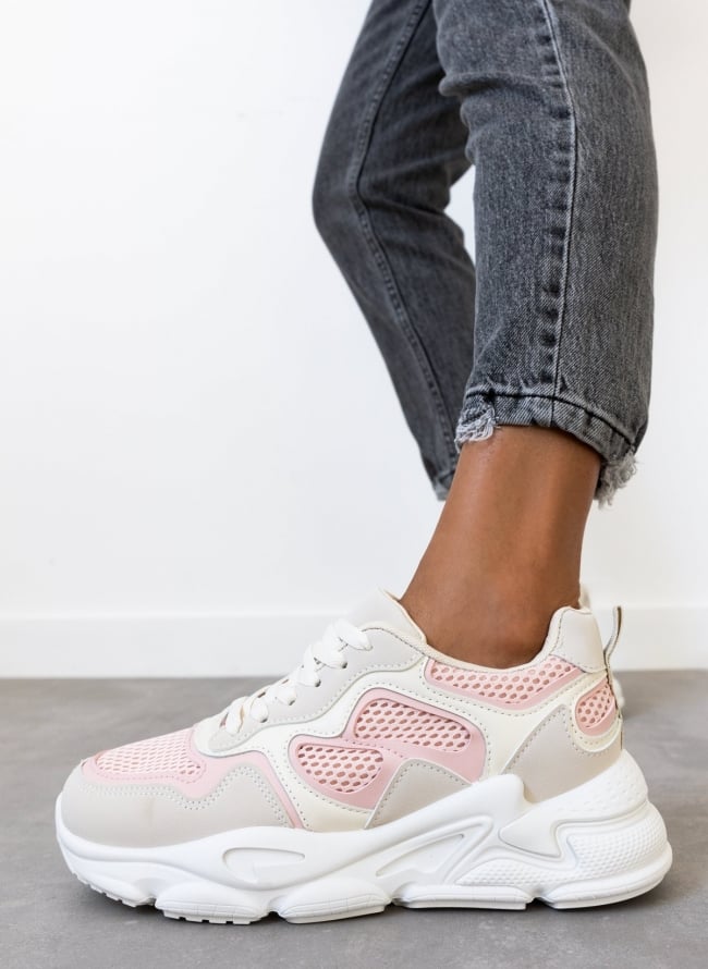 Sneakers chunky με ύφασμα - Ροζ