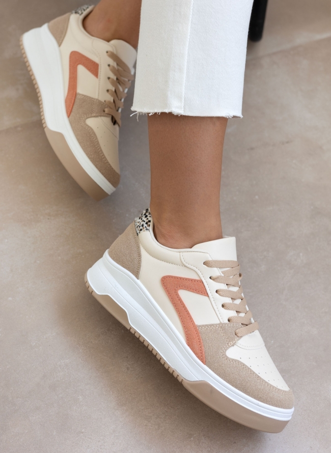 Sneakers flatforms με συνδυασμό υλικών - Μπεζ