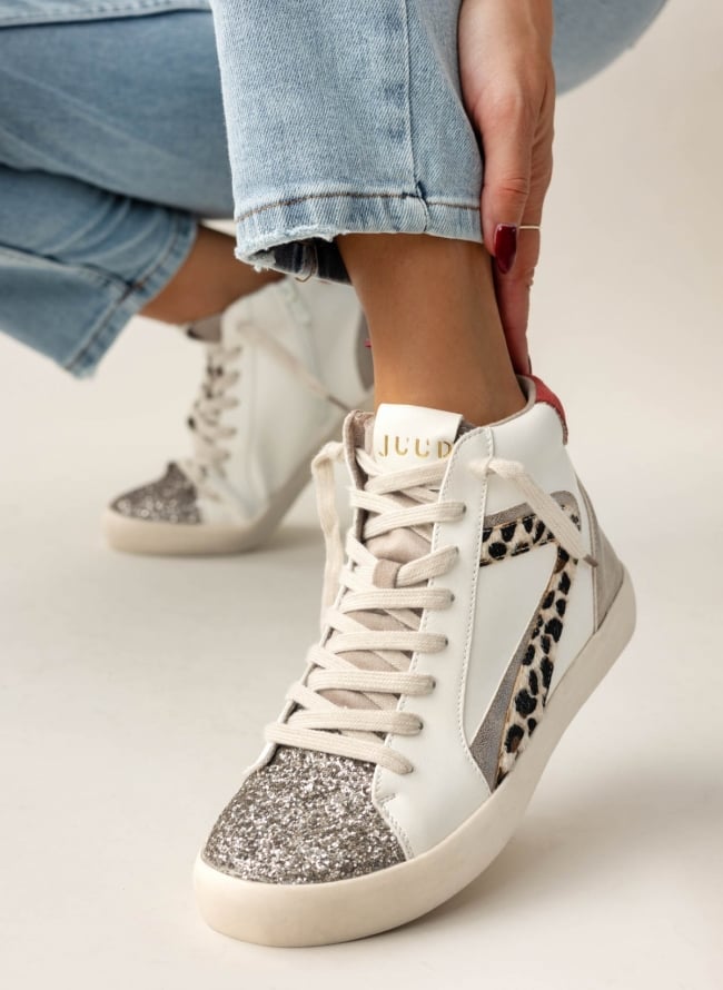 Sneakers μποτάκια με glitter και print ERYNN - Λευκό
