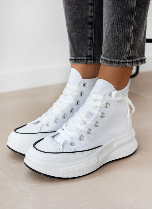 Sneakers μποτάκια πάνινα με chunky σόλα  - Λευκό