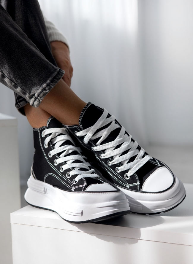 Sneakers μποτάκια πάνινα με chunky σόλα  - Μαύρο