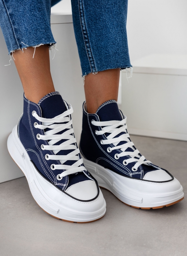 Sneakers μποτάκια πάνινα με chunky σόλα  - Μπλε σκούρο
