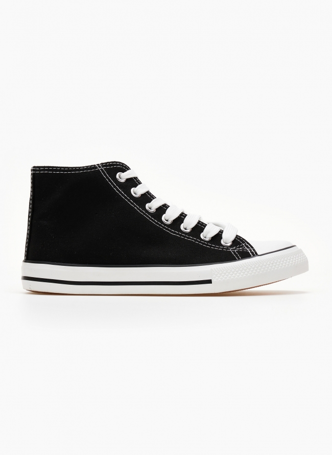 Sneakers μποτάκια πάνινα με ρίγα - Μαύρο