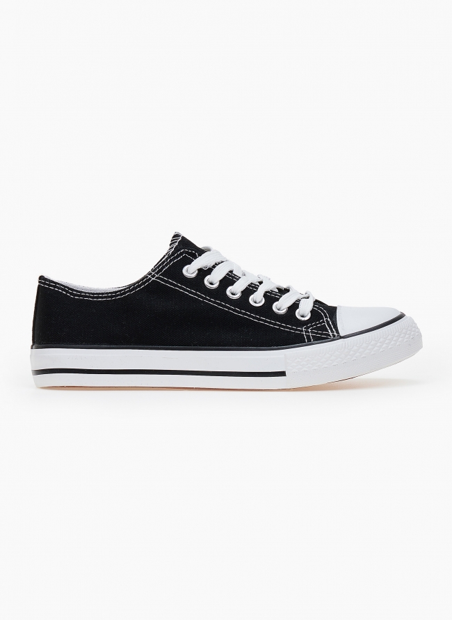 Sneakers πάνινα basic με κορδόνια - Μαύρο
