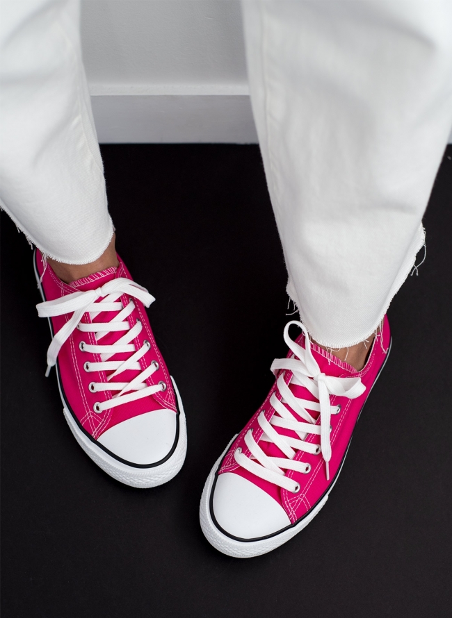 Sneakers πάνινα basic με κορδόνια - Φούξια