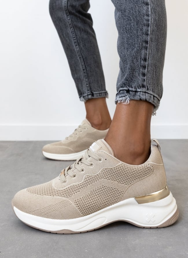 Sneakers wedges με glitter ύφασμα Xti 143064 - Μπεζ