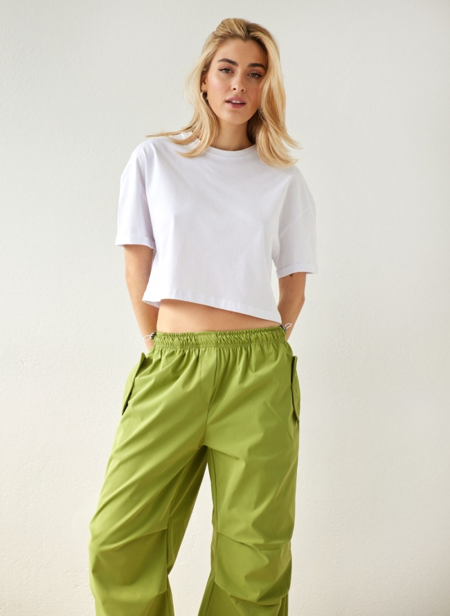 T-shirt cropped βαμβακερό - Λευκό