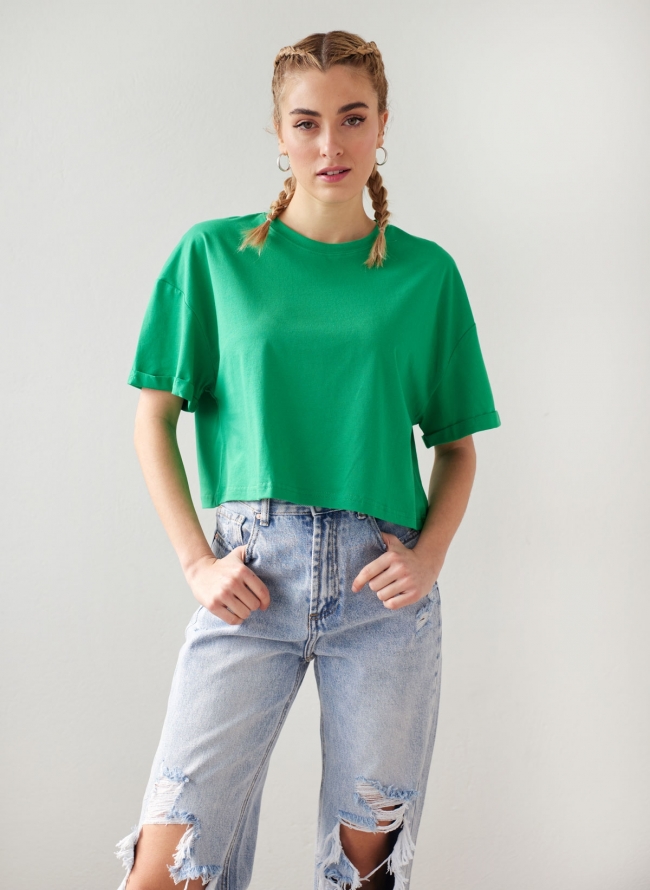 T-shirt cropped βαμβακερό - Πράσινο