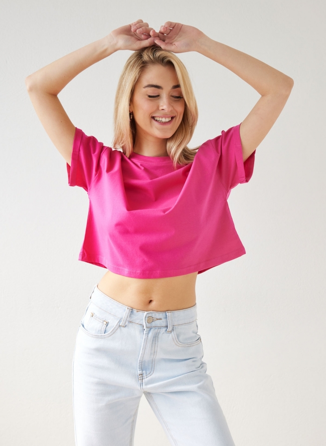 T-shirt cropped βαμβακερό - Φούξια