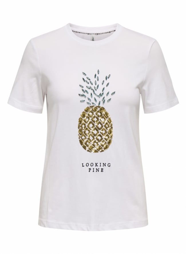T-shirt με ανανά ONLY 15346726 - Λευκό