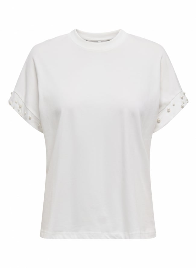 T-shirt με πέρλες ONLY 15346733 - Λευκό
