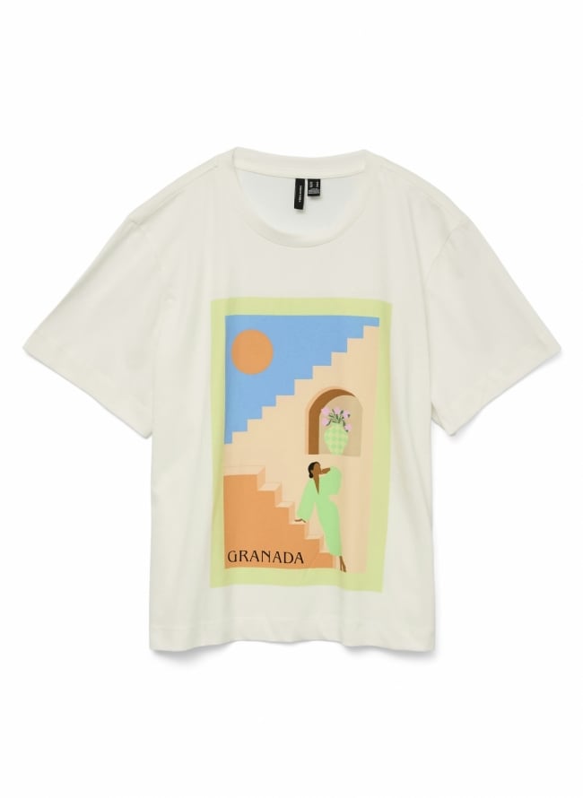 T-shirt με στάμπα Vero Moda 10329464 - Λευκό