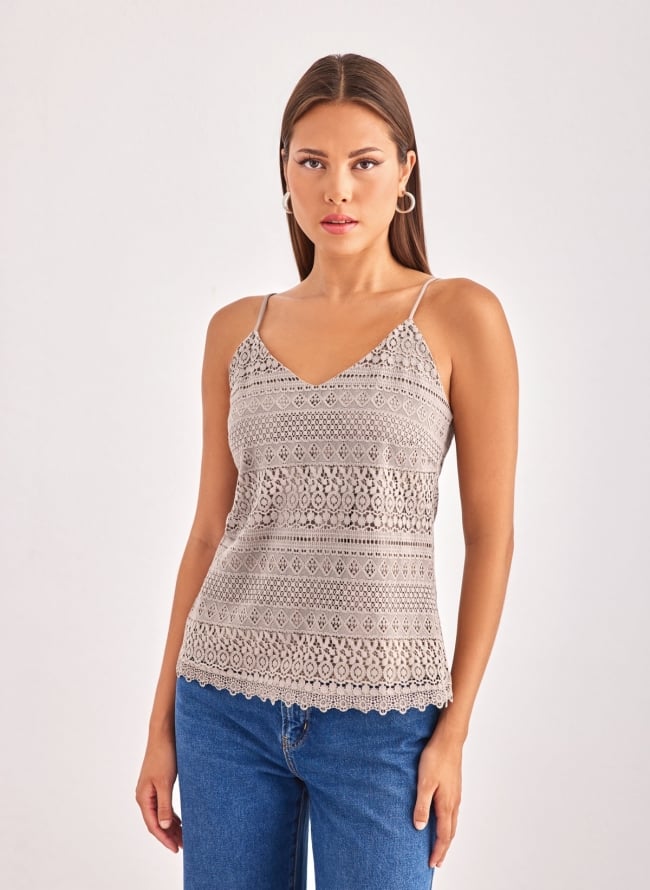 Τοπ δαντέλα με ραντάκι Vero Moda 10190150 - Άμμου