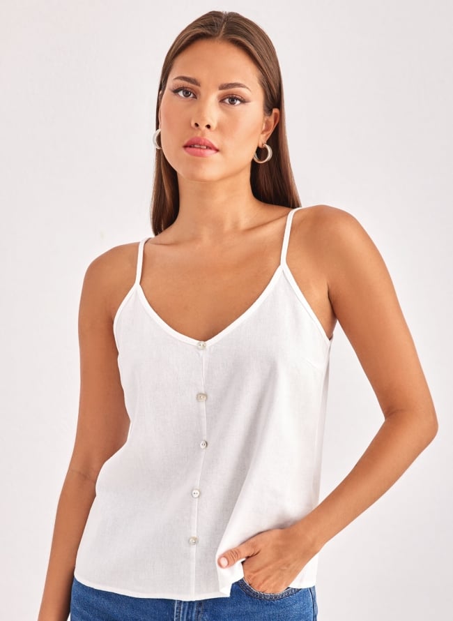 Τοπ ραντάκι με λινό Vero Moda 10303690 - Λευκό