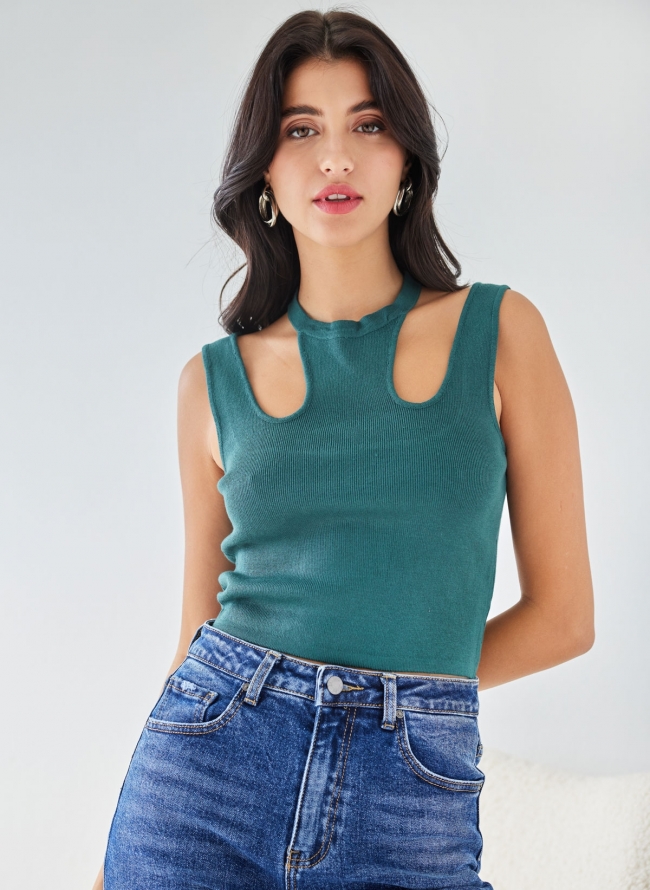 Crop top με ριπ ύφανση - Κυπαρισσί